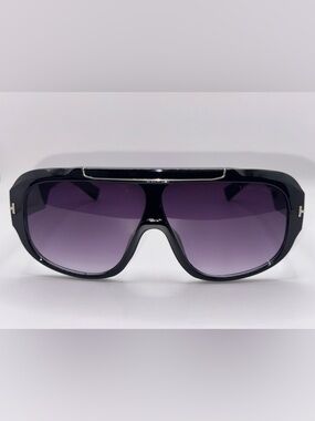 Tom Ford Black Shield Sunglasses with Purple Gradient Lenses